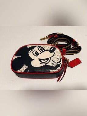 Coach Mickey Cartoon Crossbody Bag with Red Trim